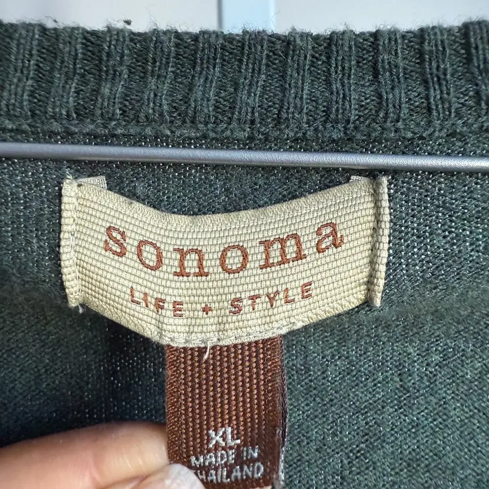 Sonoma Cotton Relaxed Academia Coastal Earth Colors V-Neck‎ Sweater XL Green